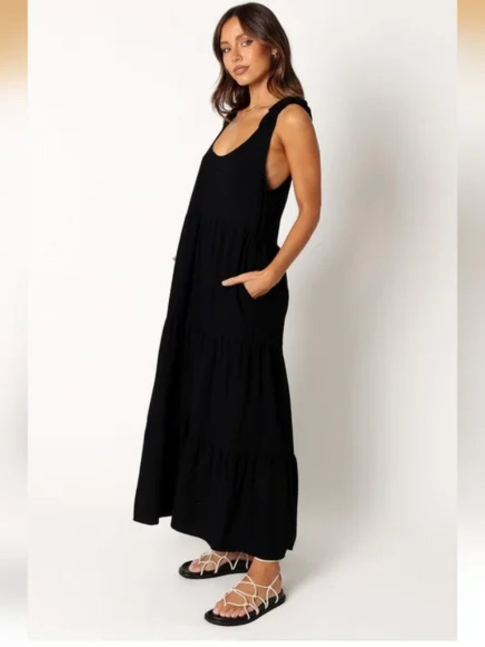 NWT Petal + Pup Marcy Tiered Sleeveless Midi Dress - Size Small - Black
